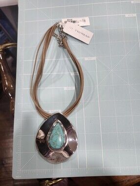 St Thomas Turquoise Teardrop Silver Pendant Necklace On Cord Necklace